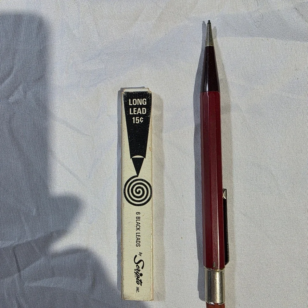 Vintage Scripto Mechanical Pencil Burgundy Hexagonal Barrel with Long Lead Box